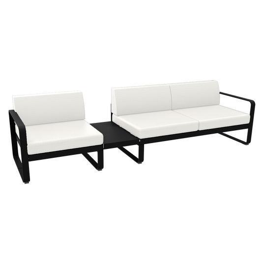 Fermob Bellevie Modular Sofa Composition 1A – Liquorice frame with Pearl fabric cushions