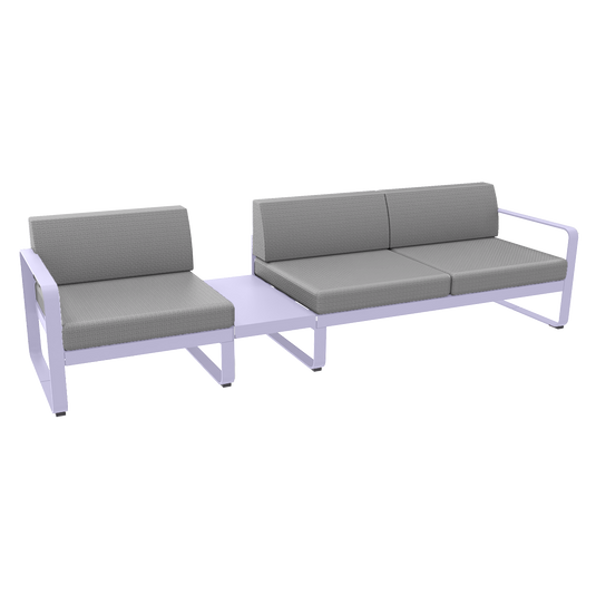 Fermob Bellevie Modular Sofa Composition 1A – Marshmallow frame with Flannel Grey fabric cushions