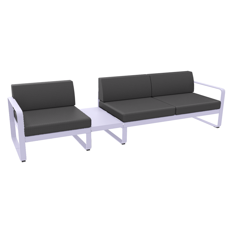 Load image into Gallery viewer, Fermob Bellevie Modular Sofa Composition 1A – Marshmallow frame with Graphite Grey fabric cushions
