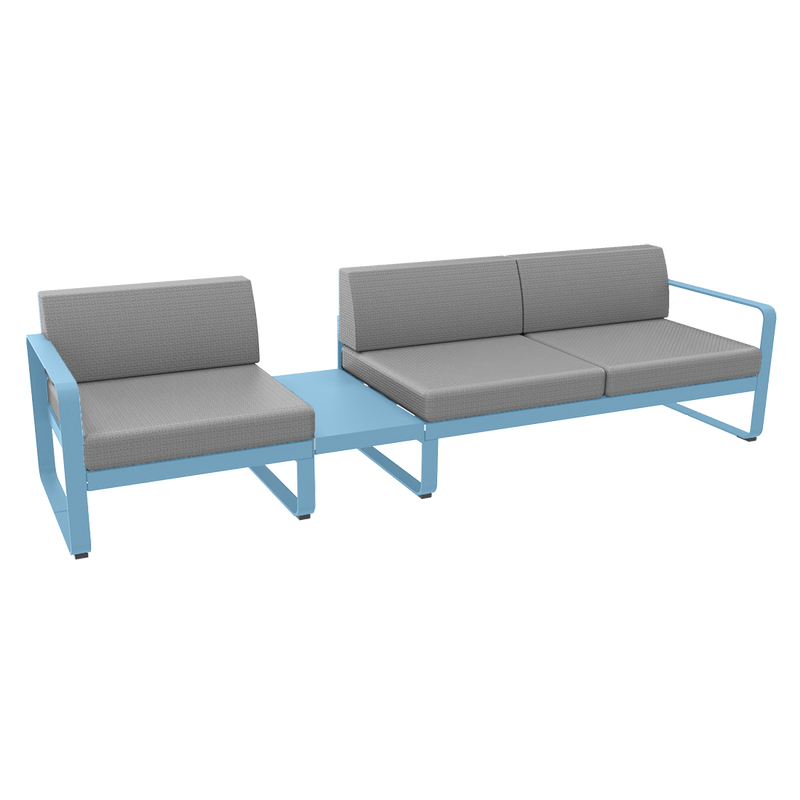 Load image into Gallery viewer, Fermob Bellevie Modular Sofa Composition 1A – Maya Blue frame with Flannel Grey fabric cushions

