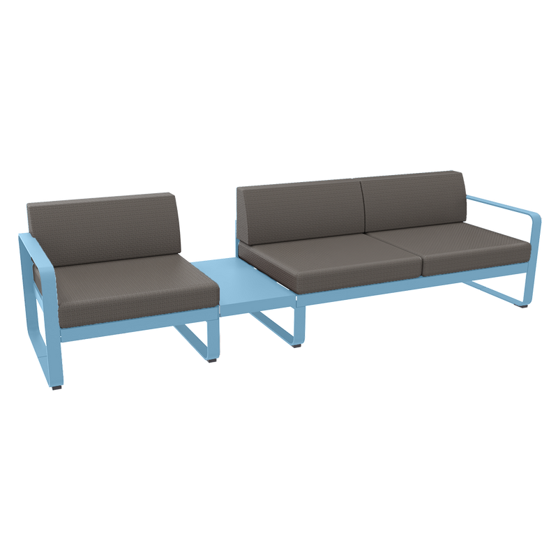 Load image into Gallery viewer, Fermob Bellevie Modular Sofa Composition 1A – Maya Blue frame with Grey Taupe fabric cushions
