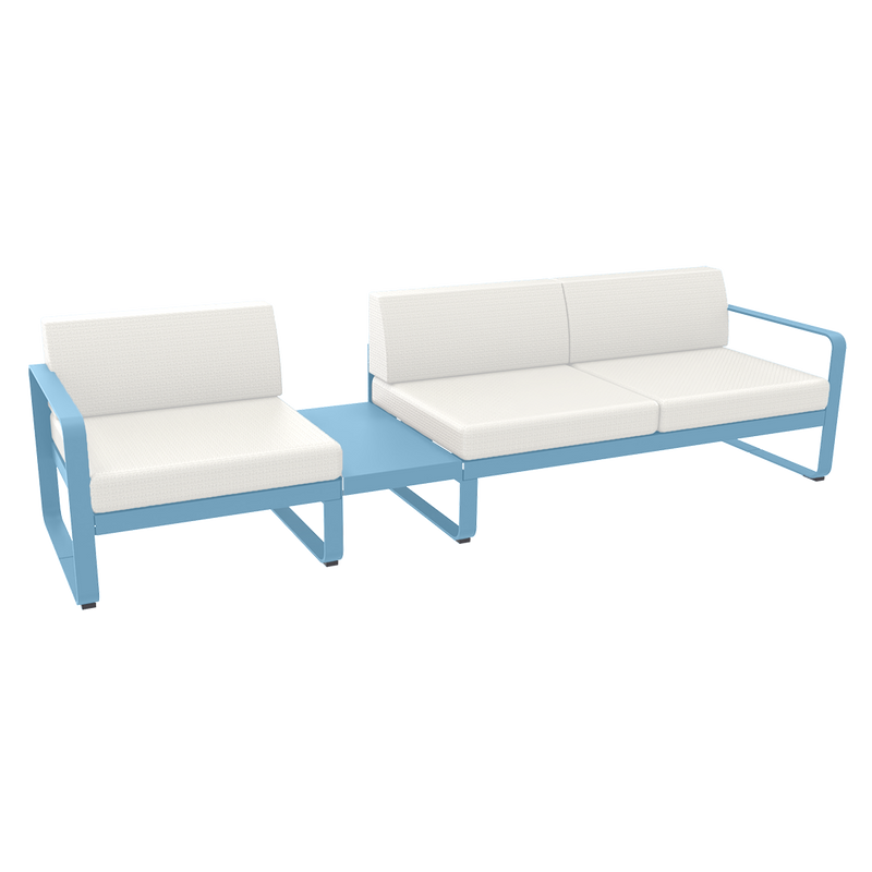 Load image into Gallery viewer, Fermob Bellevie Modular Sofa Composition 1A – Maya Blue frame with Pearl fabric cushions
