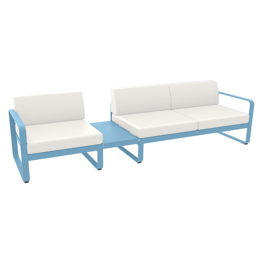 Fermob Bellevie Modular Sofa Composition 1A – Maya Blue frame with Pearl fabric cushions