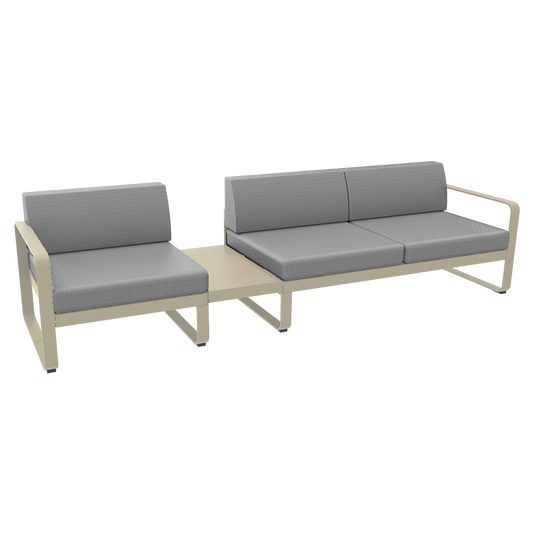 Fermob Bellevie Modular Sofa Composition 1A – Nutmeg frame with Flannel Grey fabric cushions