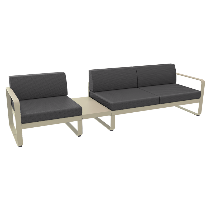 Load image into Gallery viewer, Fermob Bellevie Modular Sofa Composition 1A – Nutmeg frame with Graphite Grey fabric cushions
