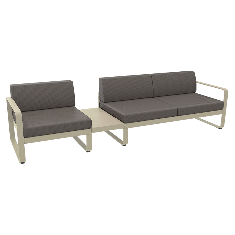 Load image into Gallery viewer, Fermob Bellevie Modular Sofa Composition 1A – Nutmeg frame with Grey Taupe fabric cushions
