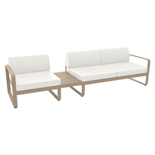 Fermob Bellevie Modular Sofa Composition 1A – Nutmeg frame with Pearl fabric cushions