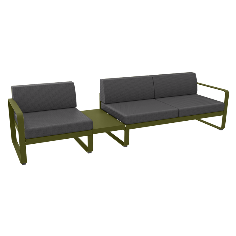 Load image into Gallery viewer, Fermob Bellevie Modular Sofa Composition 1A – Pesto Green frame with Graphite Grey fabric cushions
