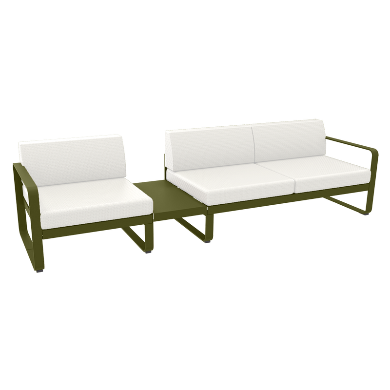 Load image into Gallery viewer, Fermob Bellevie Modular Sofa Composition 1A – Pesto Green frame with Pearl fabric cushions
