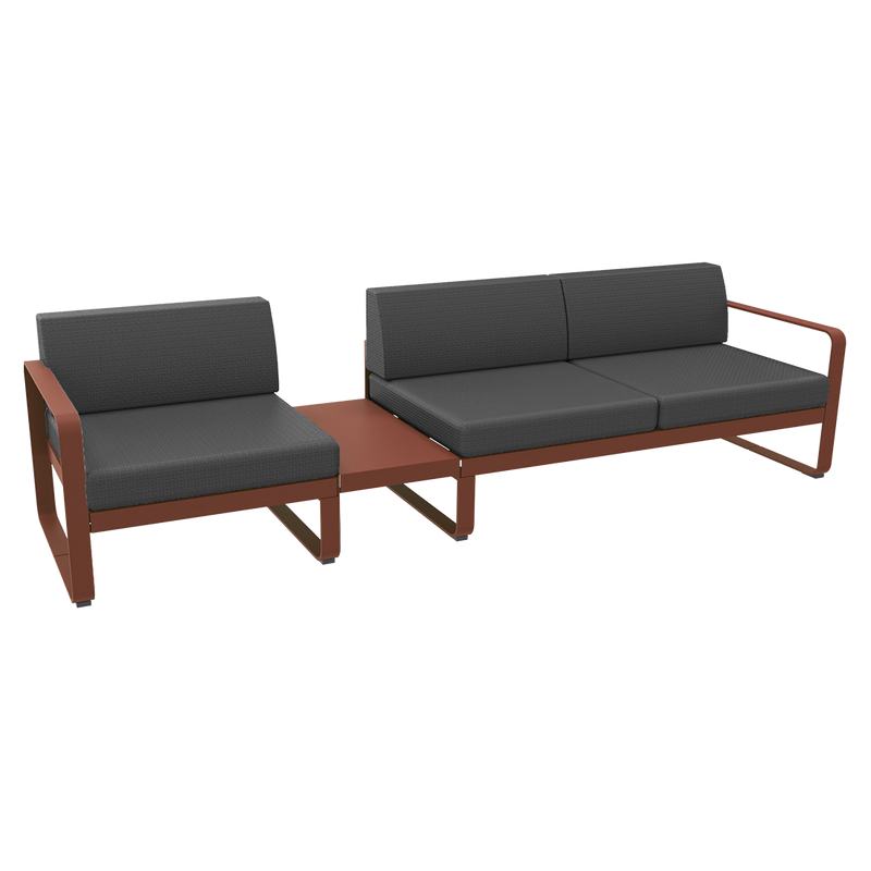 Load image into Gallery viewer, Fermob Bellevie Modular Sofa Composition 1A – Red Ochre frame with Graphite Grey fabric cushions
