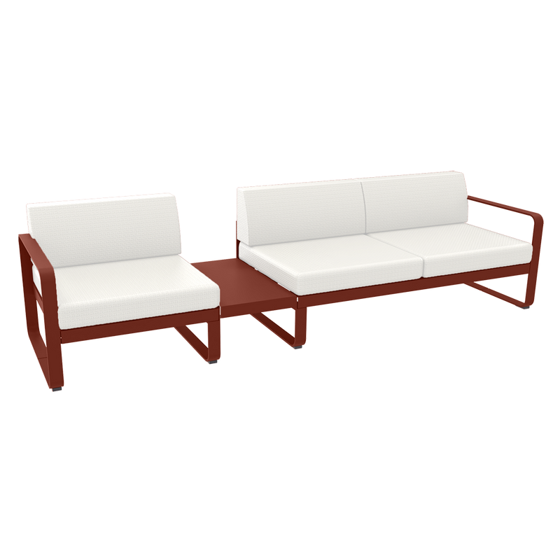 Load image into Gallery viewer, Fermob Bellevie Modular Sofa Composition 1A – Red Ochre frame with Pearl fabric cushions
