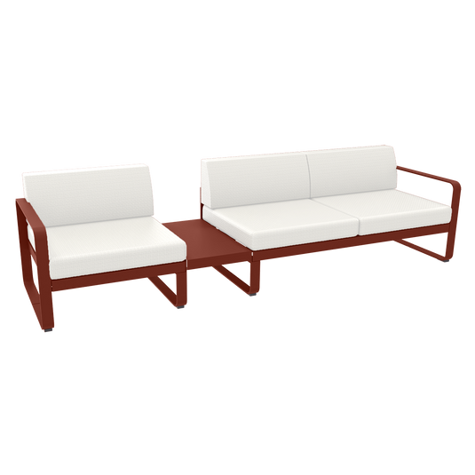Fermob Bellevie Modular Sofa Composition 1A – Red Ochre frame with Pearl fabric cushions