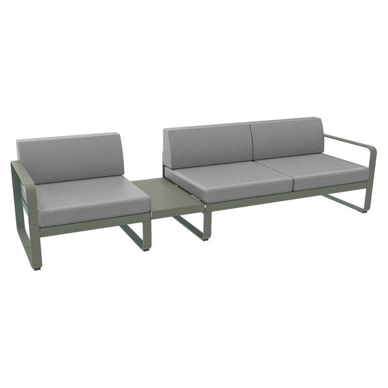 Load image into Gallery viewer, Fermob Bellevie Modular Sofa Composition 1A – Rosemary frame with Flannel Grey fabric cushions
