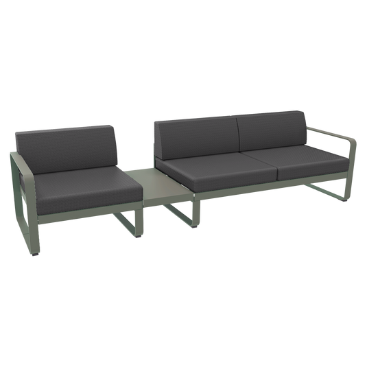 Fermob Bellevie Modular Sofa Composition 1A – Rosemary frame with Graphite Grey fabric cushions