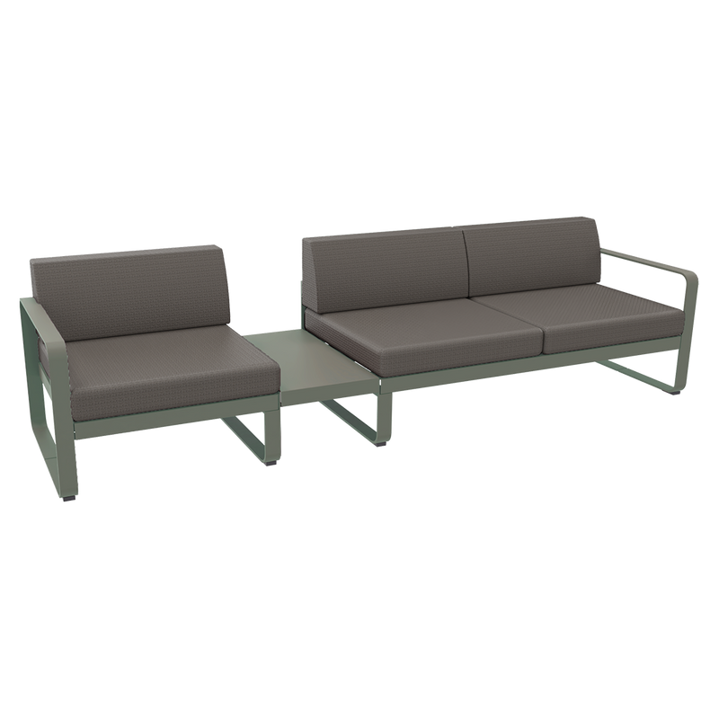 Load image into Gallery viewer, Fermob Bellevie Modular Sofa Composition 1A – Rosemary frame with Grey Taupe fabric cushions
