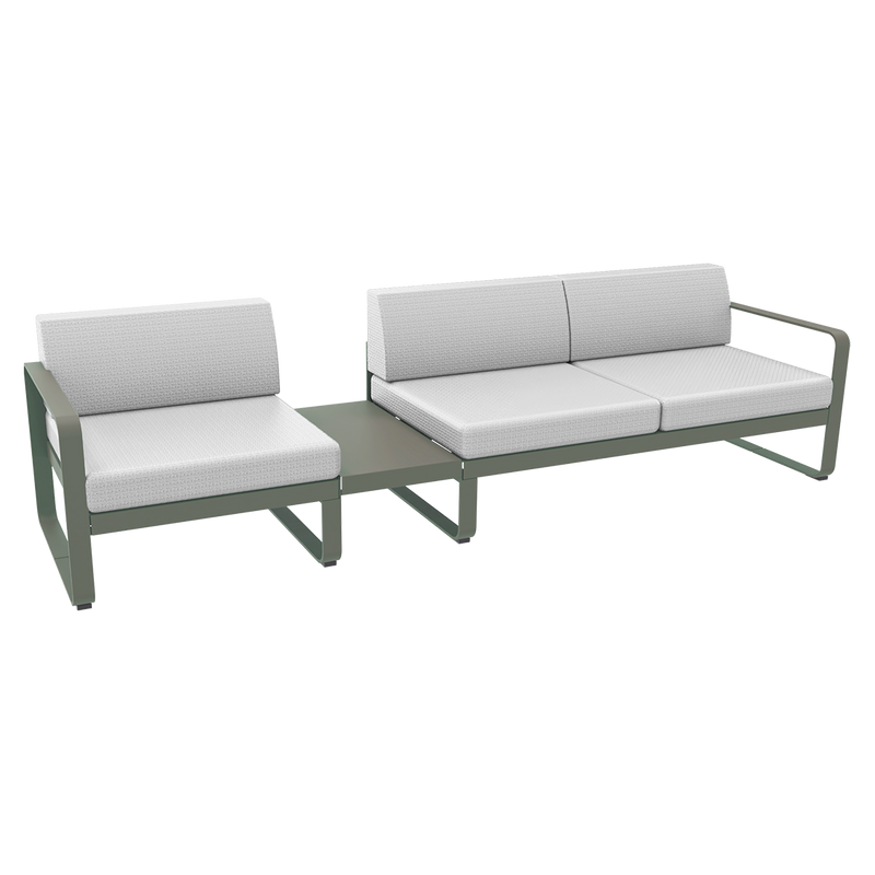 Load image into Gallery viewer, Fermob Bellevie Modular Sofa Composition 1A – Rosemary frame with Off-White fabric cushions
