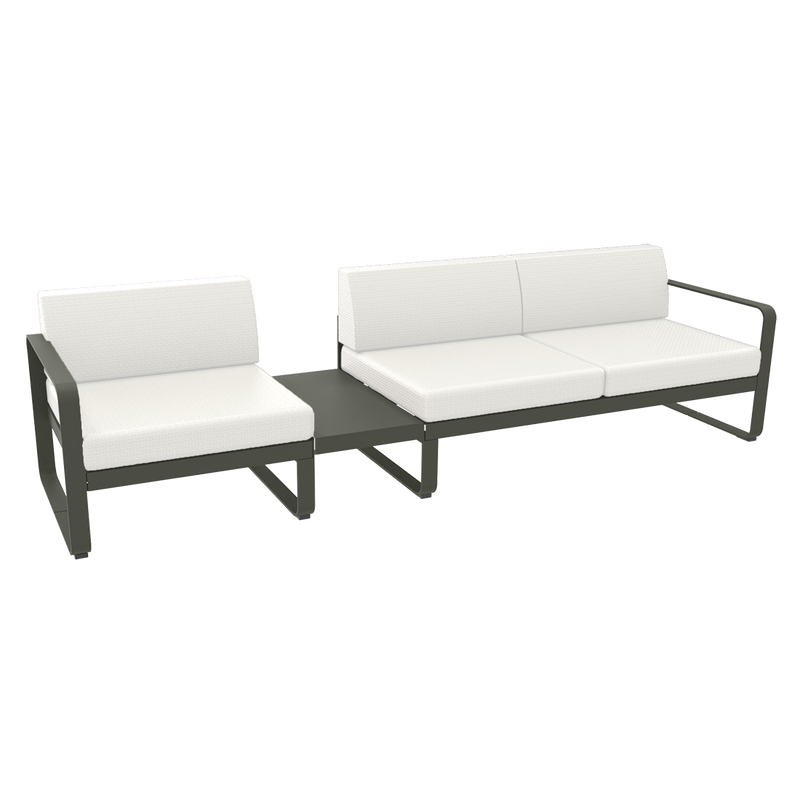Load image into Gallery viewer, Fermob Bellevie Modular Sofa Composition 1A – Rosemary frame with Pearl fabric cushions
