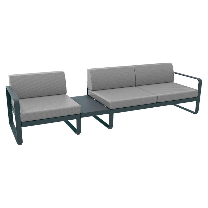 Load image into Gallery viewer, Fermob Bellevie Modular Sofa Composition 1A – Storm Grey frame with Flannel Grey fabric cushions
