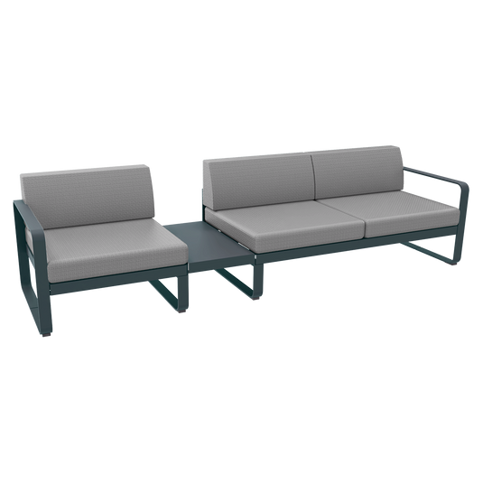 Fermob Bellevie Modular Sofa Composition 1A – Storm Grey frame with Flannel Grey fabric cushions