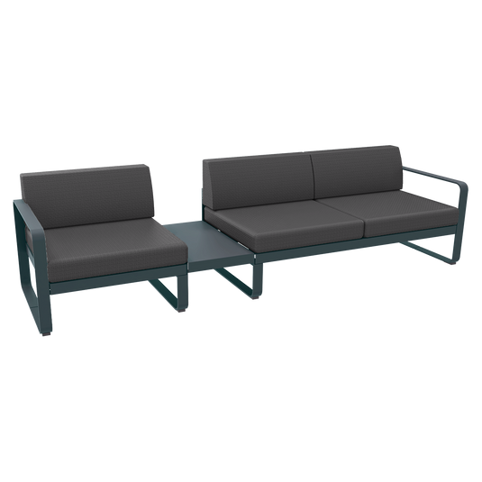 Fermob Bellevie Modular Sofa Composition 1A – Storm Grey frame with Graphite Grey fabric cushions