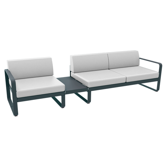 Fermob Bellevie Modular Sofa Composition 1A – Storm Grey frame with Off-White fabric cushions