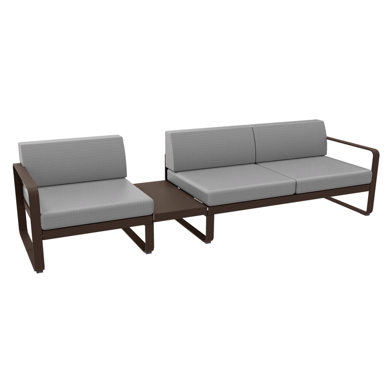 Load image into Gallery viewer, Fermob Bellevie Modular Sofa Composition 1A – Tonka frame with Flannel Grey fabric cushions
