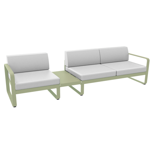 Fermob Bellevie Modular Sofa Composition 1A – Willow Green frame with Off-White fabric cushions