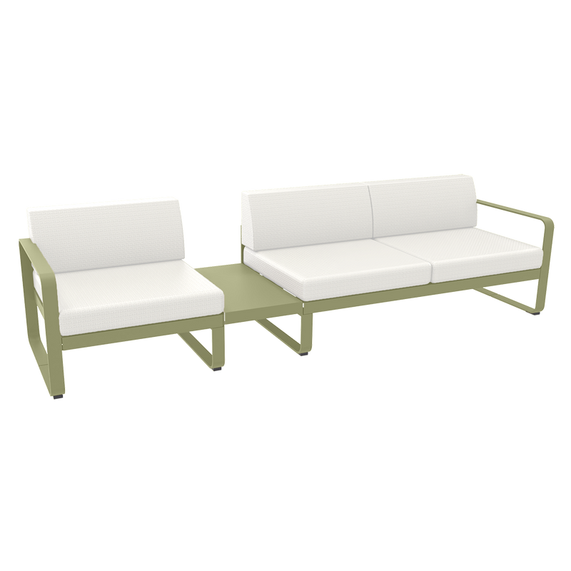 Load image into Gallery viewer, Fermob Bellevie Modular Sofa Composition 1A – Willow Green frame with Pearl fabric cushions
