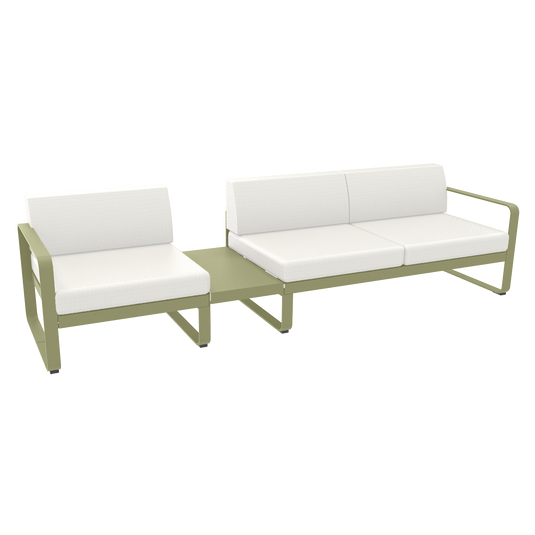 Fermob Bellevie Modular Sofa Composition 1A – Willow Green frame with Pearl fabric cushions