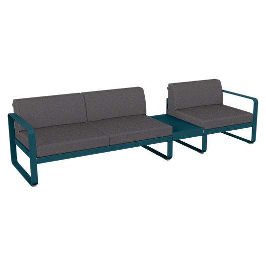 Fermob Bellevie Modular Sofa Composition 1B – Acapulco Blue frame with Graphite Grey fabric cushions