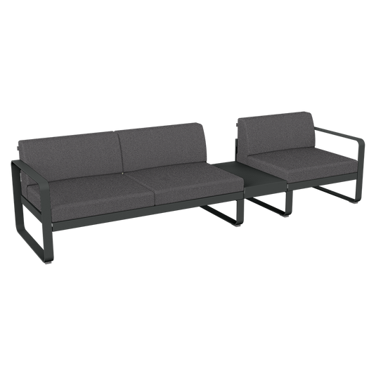 Fermob Bellevie Modular Sofa Composition 1B – Anthracite frame with Graphite Grey fabric cushions