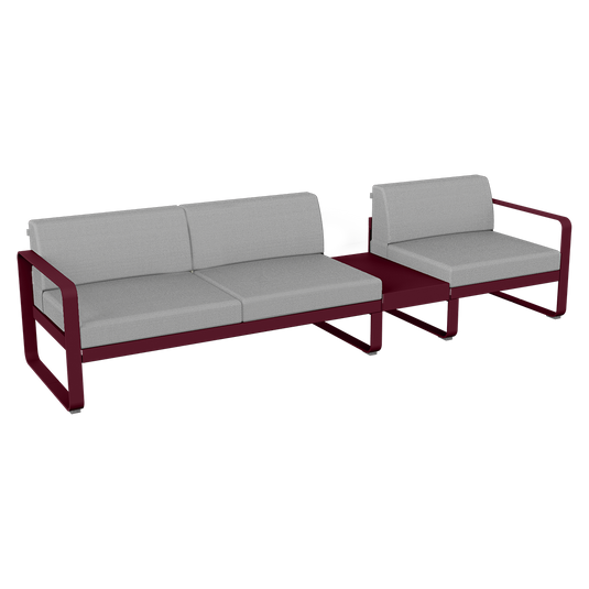 Fermob Bellevie Modular Sofa Composition 1B – Black Cherry frame with Flannel Grey fabric cushions