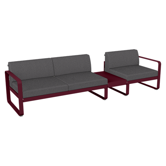 Fermob Bellevie Modular Sofa Composition 1B – Black Cherry frame with Graphite Grey fabric cushions