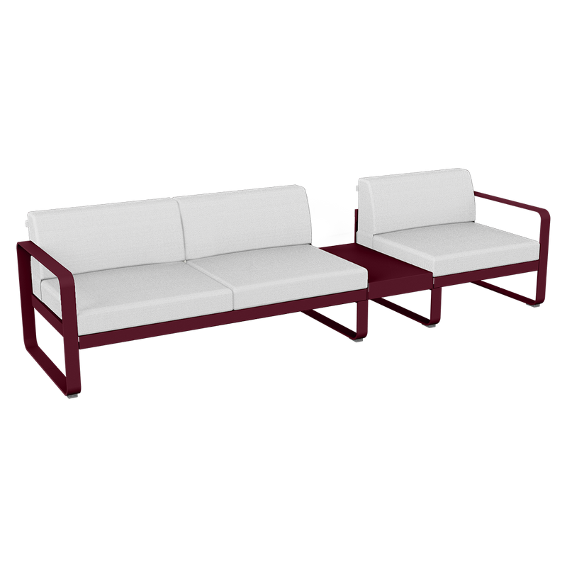 Load image into Gallery viewer, Fermob Bellevie Modular Sofa Composition 1B – Black Cherry frame with Off-White fabric cushions
