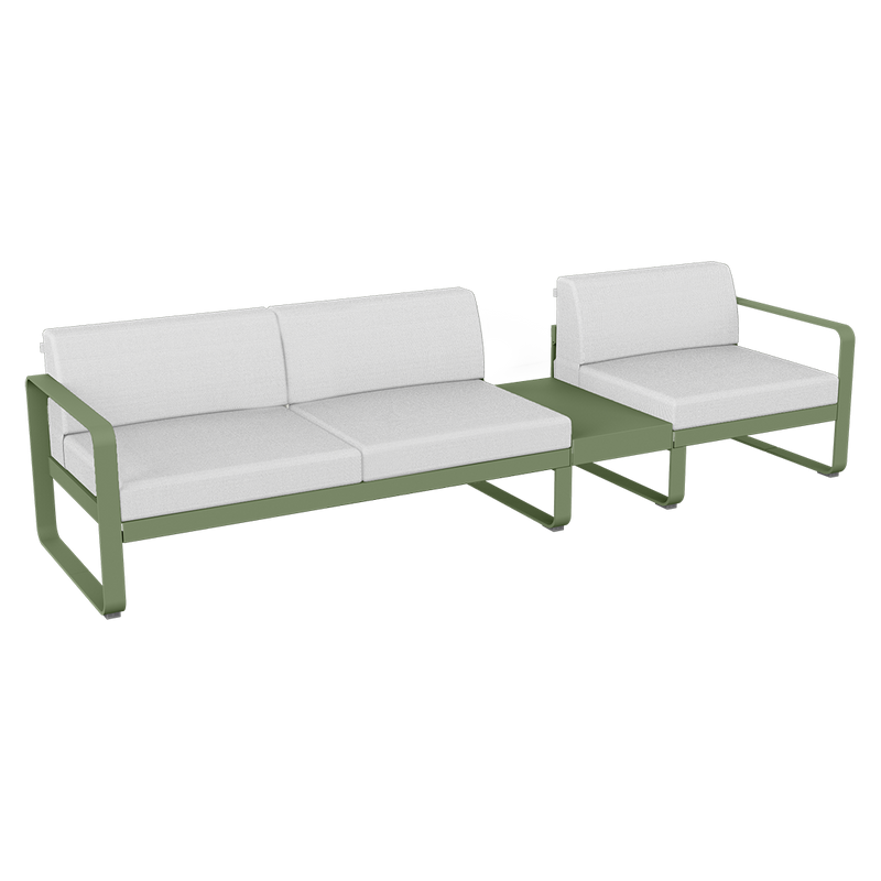 Load image into Gallery viewer, Fermob Bellevie Modular Sofa Composition 1B – Cactus frame with Off-White fabric cushions
