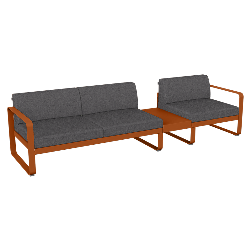 Load image into Gallery viewer, Fermob Bellevie Modular Sofa Composition 1B – Candied Orange frame with Graphite Grey fabric cushions
