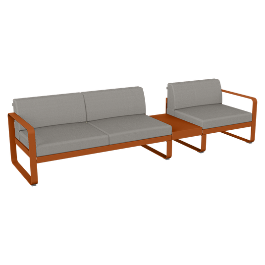 Fermob Bellevie Modular Sofa Composition 1B – Candied Orange frame with Grey Taupe fabric cushions