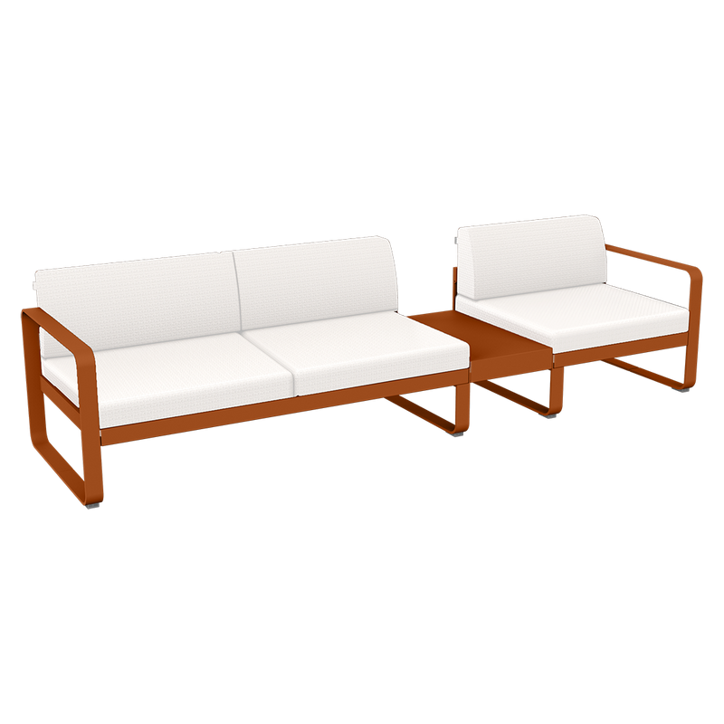 Load image into Gallery viewer, Fermob Bellevie Modular Sofa Composition 1B – Candied Orange frame with Pearl fabric cushions
