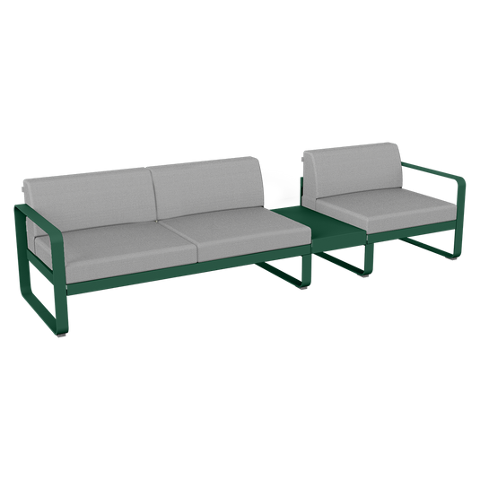 Fermob Bellevie Modular Sofa Composition 1B – Cedar Green frame with Flannel Grey fabric cushions