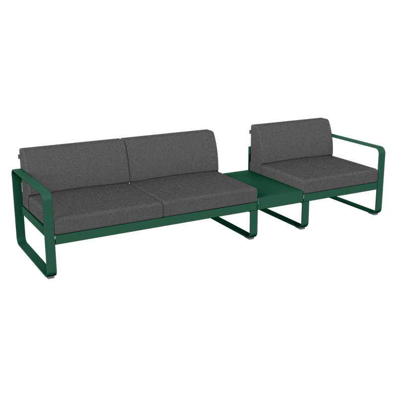Load image into Gallery viewer, Fermob Bellevie Modular Sofa Composition 1B – Cedar Green frame with Graphite Grey fabric cushions
