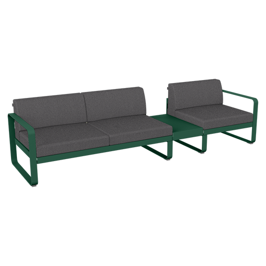 Fermob Bellevie Modular Sofa Composition 1B – Cedar Green frame with Graphite Grey fabric cushions
