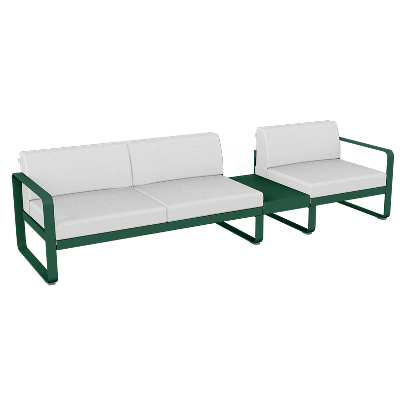 Load image into Gallery viewer, Fermob Bellevie Modular Sofa Composition 1B – Cedar Green frame with Off-White fabric cushions
