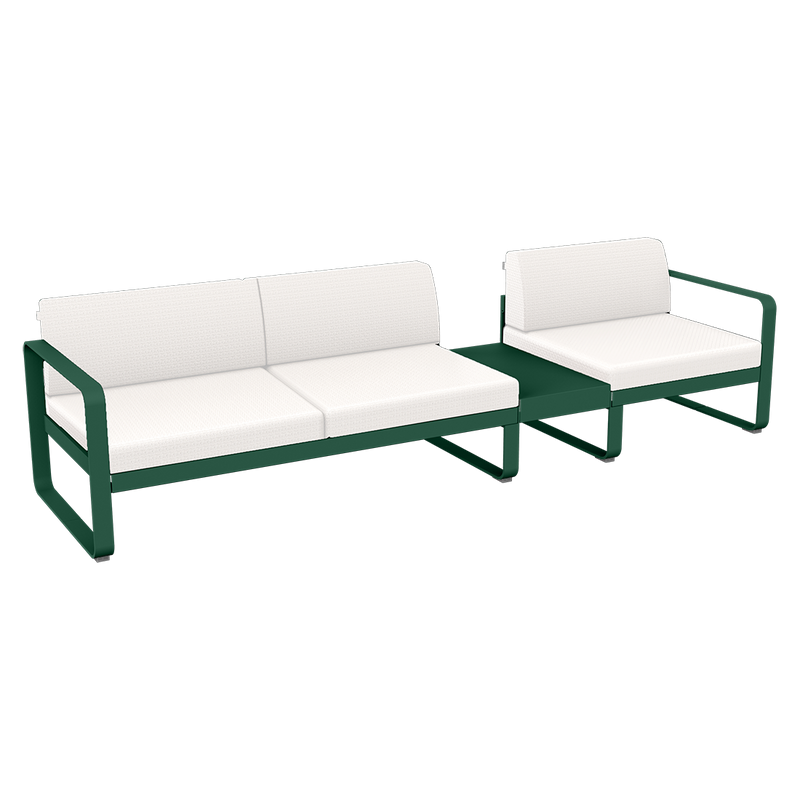 Load image into Gallery viewer, Fermob Bellevie Modular Sofa Composition 1B – Cedar Green frame with Pearl fabric cushions
