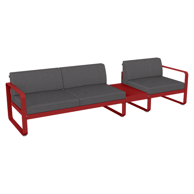 Load image into Gallery viewer, Fermob Bellevie Modular Sofa Composition 1B – Chilli frame with Graphite Grey fabric cushions
