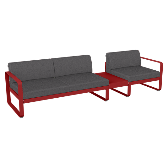 Fermob Bellevie Modular Sofa Composition 1B – Chilli frame with Graphite Grey fabric cushions