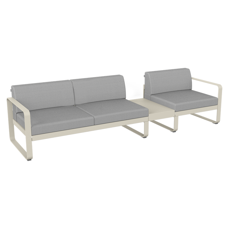 Load image into Gallery viewer, Fermob Bellevie Modular Sofa Composition 1B – Clay Grey frame with Flannel Grey fabric cushions
