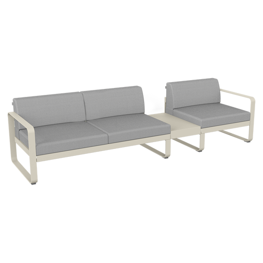 Fermob Bellevie Modular Sofa Composition 1B – Clay Grey frame with Flannel Grey fabric cushions