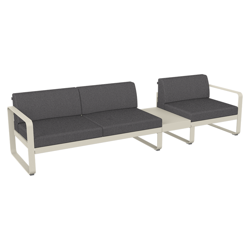 Load image into Gallery viewer, Fermob Bellevie Modular Sofa Composition 1B – Clay Grey frame with Graphite Grey fabric cushions
