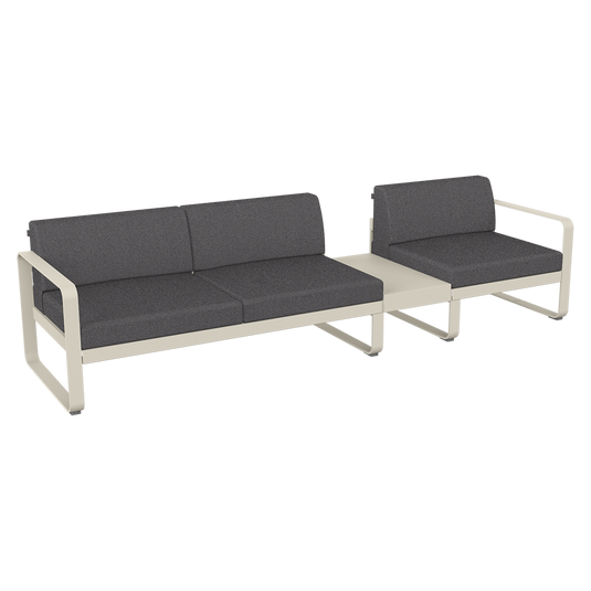 Fermob Bellevie Modular Sofa Composition 1B – Clay Grey frame with Graphite Grey fabric cushions