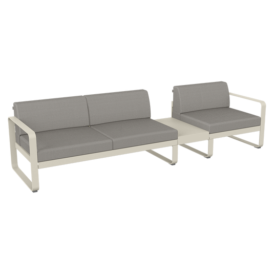 Fermob Bellevie Modular Sofa Composition 1B – Clay Grey frame with Grey Taupe fabric cushions